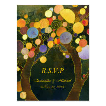 Whimsical Love Trees Wedding RSVP Cards (4.25x5.6) Post Card