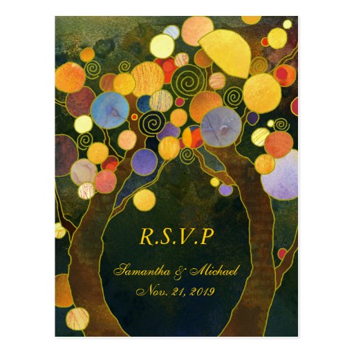 Whimsical Love Trees Wedding RSVP Cards (4.25x5.6) Post Card