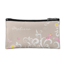 Whimsical Neutral Personalized Cosmetics Bags