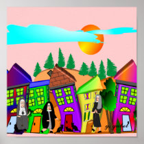 Whimsical Nuns Art "The Gathering" Poster