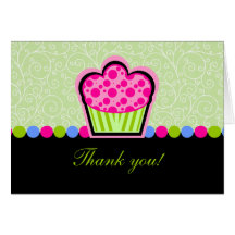 Whimsical Pink Cupcake Thank You Greeting Card