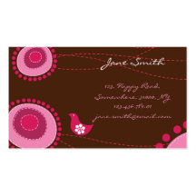 Whimsical Pink Dots Flowers Birds Chic Trendy Cute Business Card Template