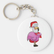 Whimsical Pink Flamingo Santa W/ Toy Bag Hat Key Chain