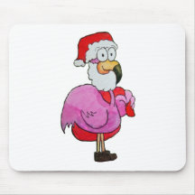 Whimsical Pink Flamingo Santa W/ Toy Bag Hat Mousepads