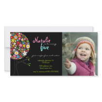 Whimsical Spring Flowers Pop Tree Kid Birthday Photo Cards