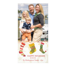 Whimsical stockings Christmas holiday photocard Picture Card