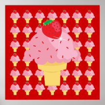 Whimsical Strawberry Ice Cream Poster Print