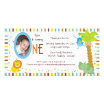 Whimsical Stripes And Animals First Birthday Photo Card