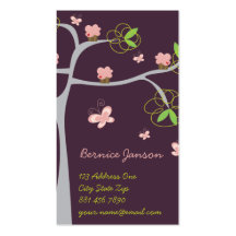 Whimsical Sweet Pink Cupcakes on Tree Butterfly Business Card