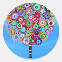 WHIMSICAL TREE OF LIFE BY PRISARTS ROUND STICKER