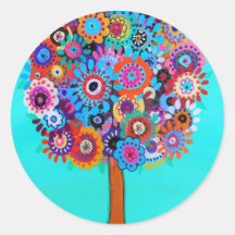 WHIMSICAL TREE OF LIFE BY PRISARTS ROUND STICKER