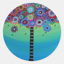WHIMSICAL TREE OF LIFE BY PRISARTS ROUND STICKERS