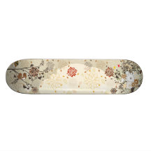 Whimsical trees flowers birds girls skateboard