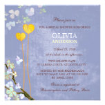 Whimsical Two Hearts Blue Floral Bridal Shower Custom Invitation