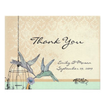 Whimsical Vintage Bird Cage Wedding Reception Card Announcement