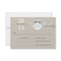 Whimsical Wedding Brown Owls On Branch RSVP Card