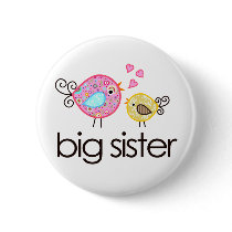 Whimsy Birds Big Sister T-shirt Announcement Pinback Button