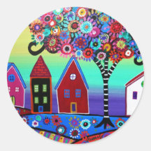 Whimsy Town By Prisarts Round Stickers