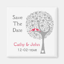 whimsy tree pink lovebirds mod save the date magnet