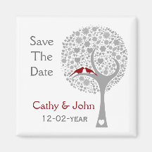 whimsy tree red lovebirds mod save the date fridge magnets