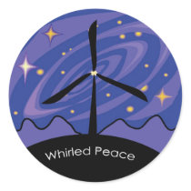 Whirled Peace: Wind turbine, galaxy, stars, PEACE Sticker