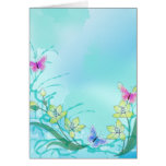 Whispy blue with flowers and butterflies card