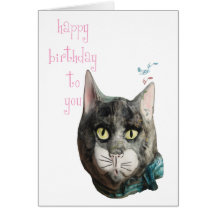 Whistling Cat Happy Birthday Card