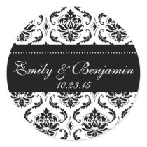 White and Black Damask Wedding Favour Stickers