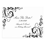 White and Black Flourish Save The Date Post Cards