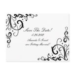 White and Black Flourish Save The Date Post Cards