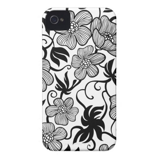 White and black flowers stylish iphone 4 case mate