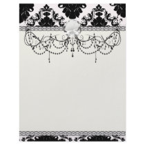 white and black romantic damask design letterhead design