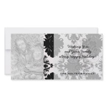 white and black romantic damask design custom photo card