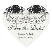 white and black romantic damask design heart sticker