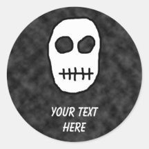 White and Black Skull. Primitive. Round Sticker