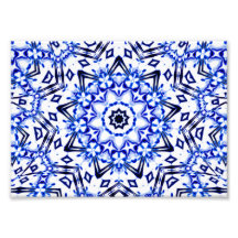 White and Blue Kaleidoscope Mandala Art Photo