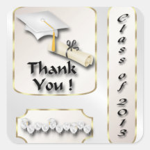 White and Gold Graduation Thank You envelope seal Sticker