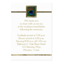 White and Gold Peacock Feather Enclosure Card Business Card