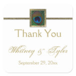 White and Gold Peacock Feather Wedding Sticker
