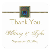 White and Gold Peacock Feather Wedding Sticker