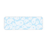 White and Pastel Blue Paisley. labels