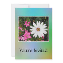 White and pink flowers. personalized invites