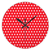 White and Red Polka Dot Pattern. Spotty. Round Wallclocks