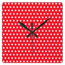 White and Red Polka Dot Pattern. Spotty. Clock