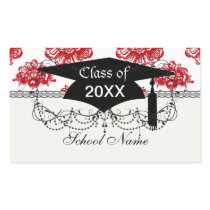 white and red romance damask pattern graduation rectangle sticker