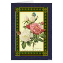 White and Red Roses Botanical Art Card