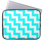 White & Aqua Stair Step Pattern, Diagonal Zigzags Computer Sleeve