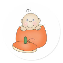 White Baby in Pumpkin Round Sticker