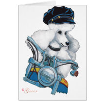 White Biker Chick Poodle - Customized Greeting Cards