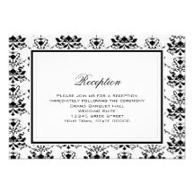 White & Black Damask Elegant Reception Card